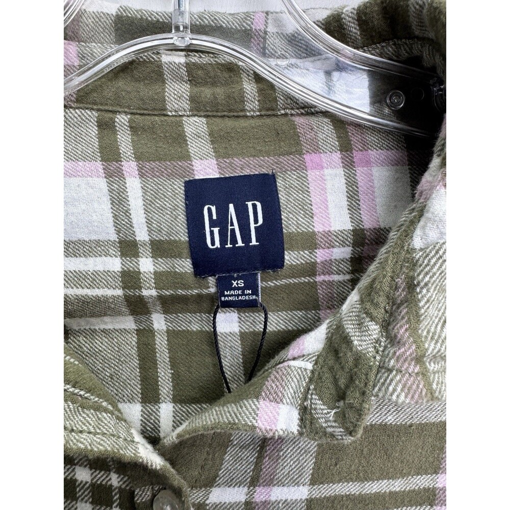 GAP Womens XS Green Pink Plaid Flannel Button Up Shirt Super Soft 100% Cotton - Picture 3 of 8